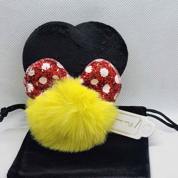 Brand NEW  YELLOW Pom Pom With Minnie Mouse Bow - Picture 1 of 3